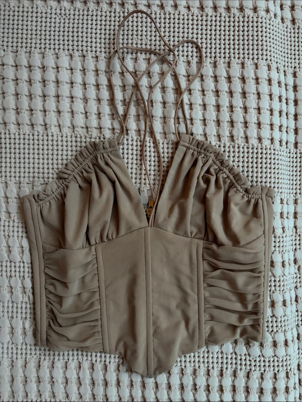 Smocked Bustier Crop Top in Taupe Size Large - Picture 1 of 2